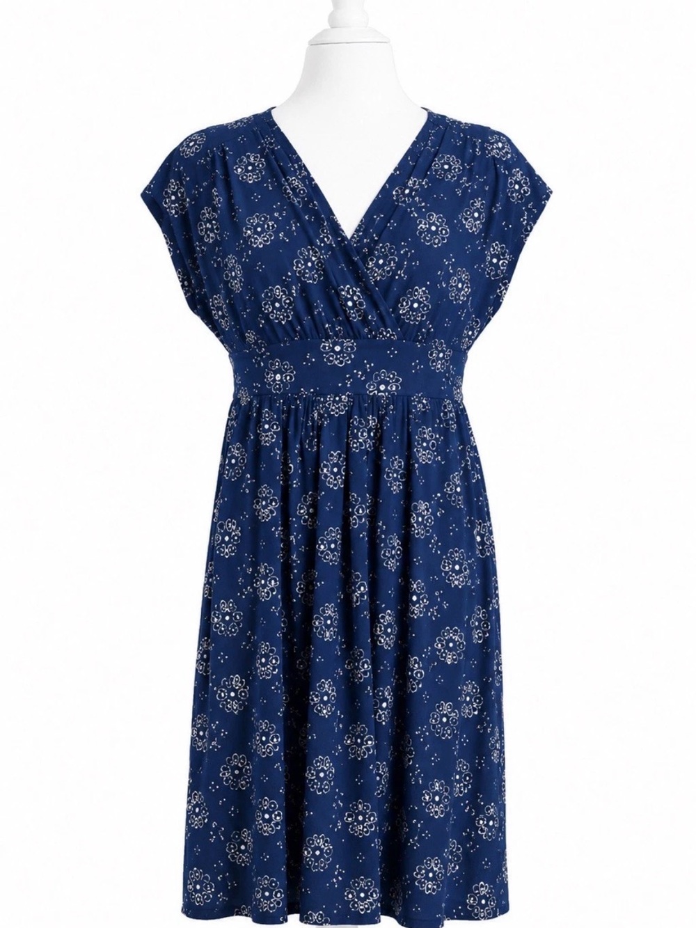 Classic Navy Floral Wrap-Style Midi Dress